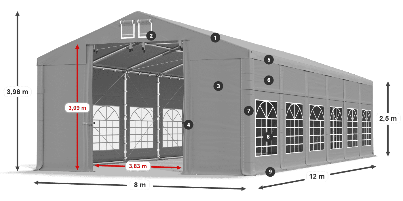 Dach: FR 620 PVC Ściany: SD 500 PVC 2.5m legenda