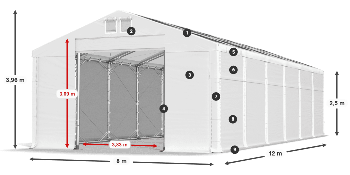 Dach: MS T 580 PVC Ściany: FR 620 PVC 2.5m legenda
