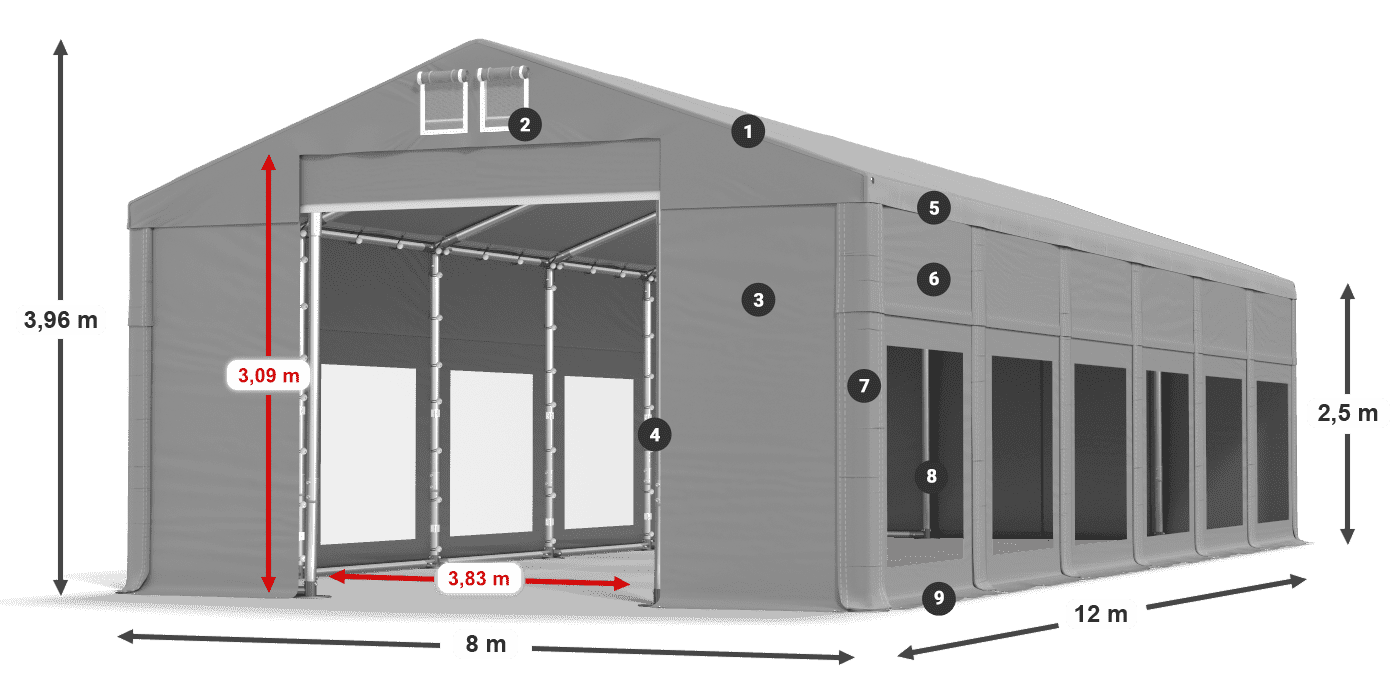 Dach: MS 580 PVC Ściany: MS 580 PVC 2.5m legenda