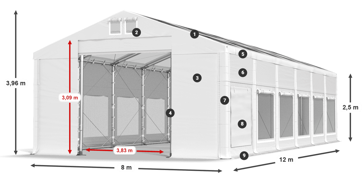Dach: MS T 580 PVC Ściany: SD M 500 PVC 2,5m legenda
