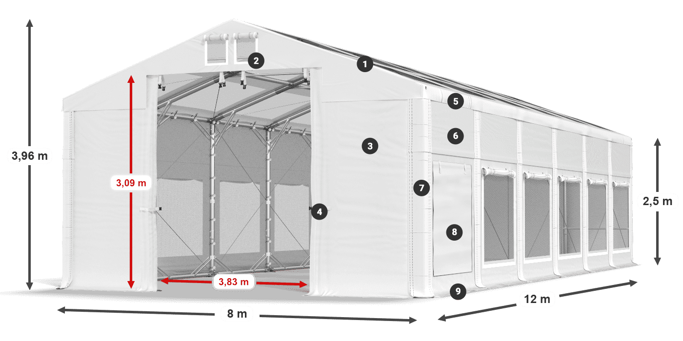 Dach: MS T 580 PVC Ściany: SD M 500 PVC 2,5m legenda
