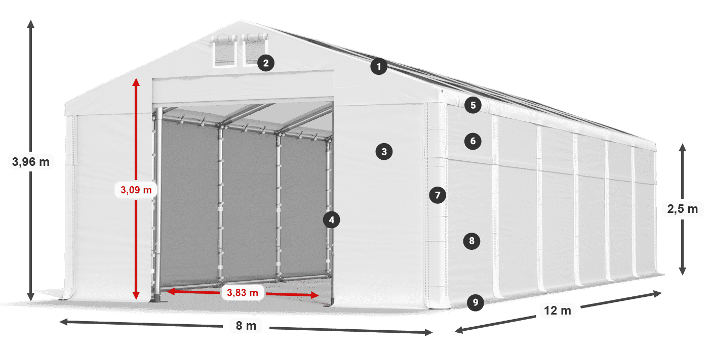 Dach: MS T 580 PVC Ściany: SD 500 PVC 2,5m legenda