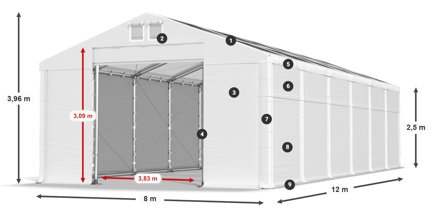 Dach: MS T 580 PVC Ściany: SD 500 PVC 2,5m legenda