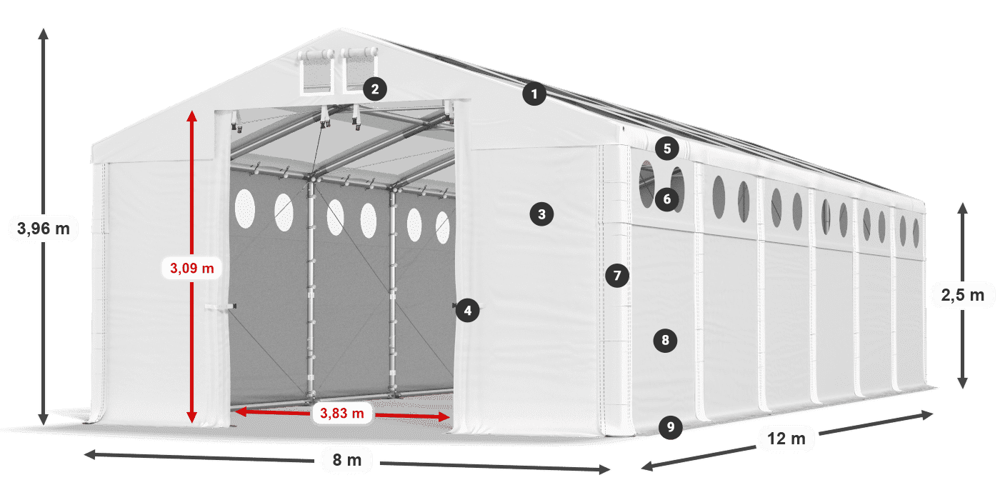Dach: MS T 580 PVC Ściany: SD O 500 PVC 2.5m legenda