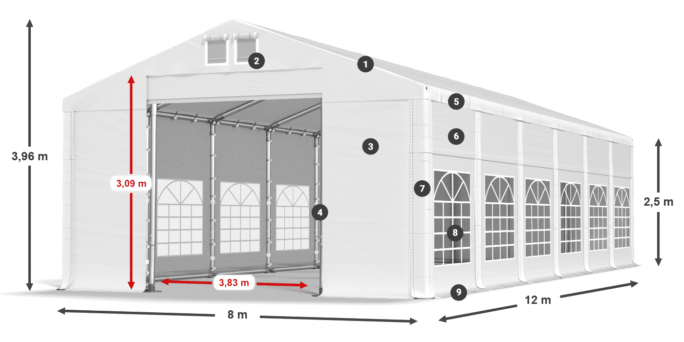Dach: SD 560 PVC Ściany: FR 620 PVC legenda 2.5m
