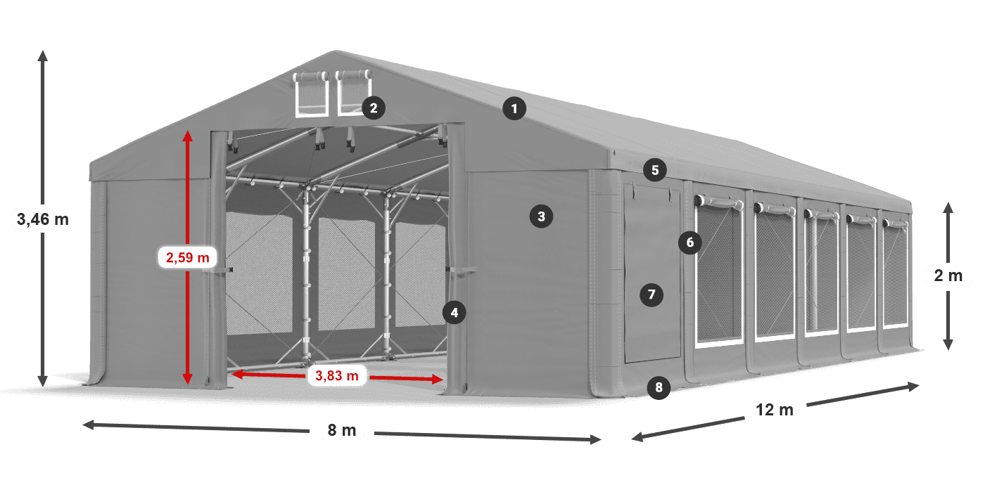 Dach: FR 620 PVC Ściany: SD 500 PVC 2m legenda
