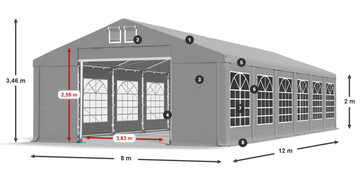 Dach: FR 620 PVC Ściany: SD 500 PVC 2m legenda