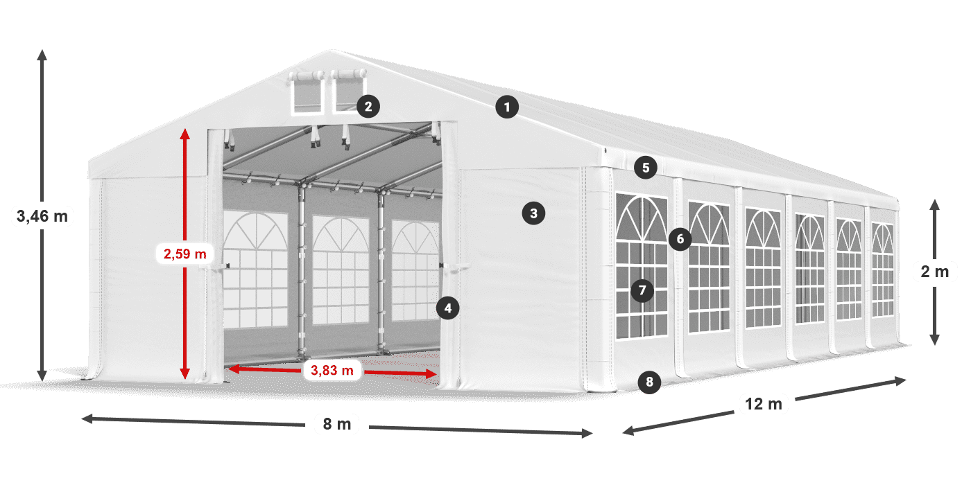 Dach: MS 580 PVC Ściany: FR 620 PVC 2m legenda