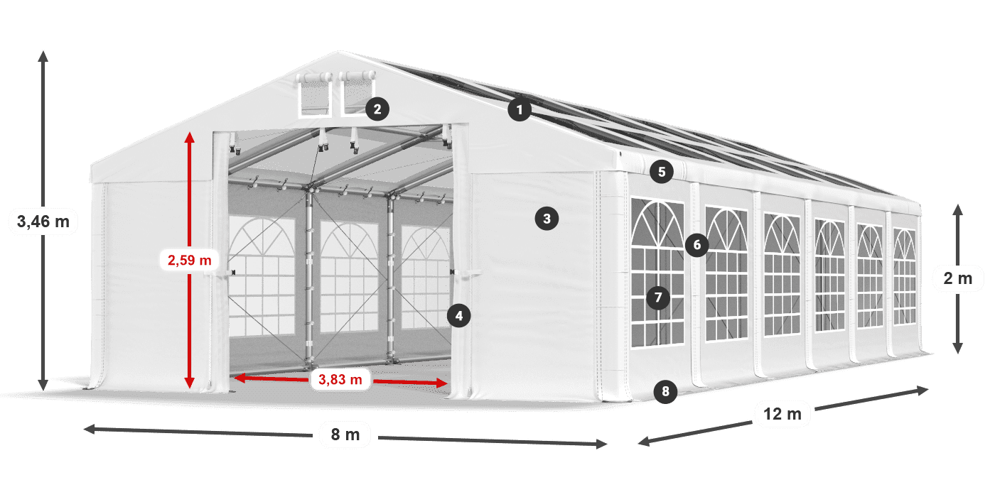 Dach: MS T 580 PVC Ściany: FR 620 PVC 2m legenda