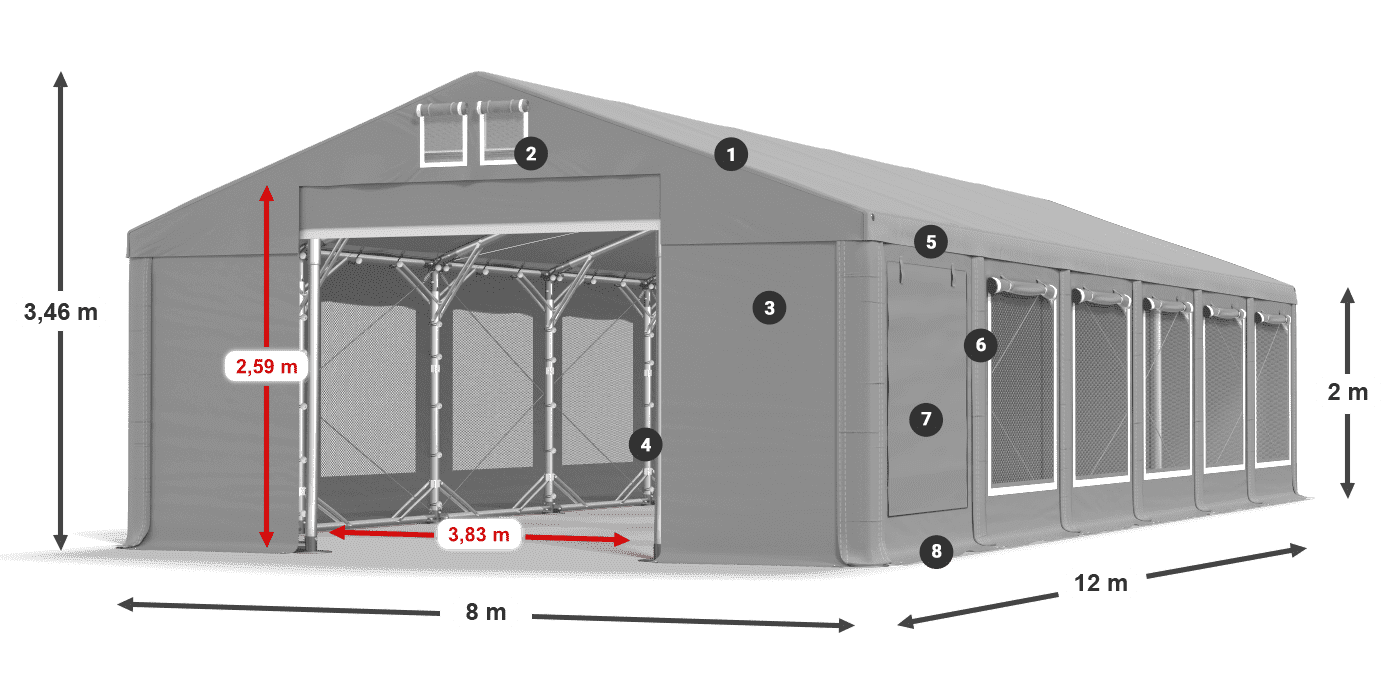 Dach: MS 580 PVC Ściany: SD M 500 PVC 2m legenda