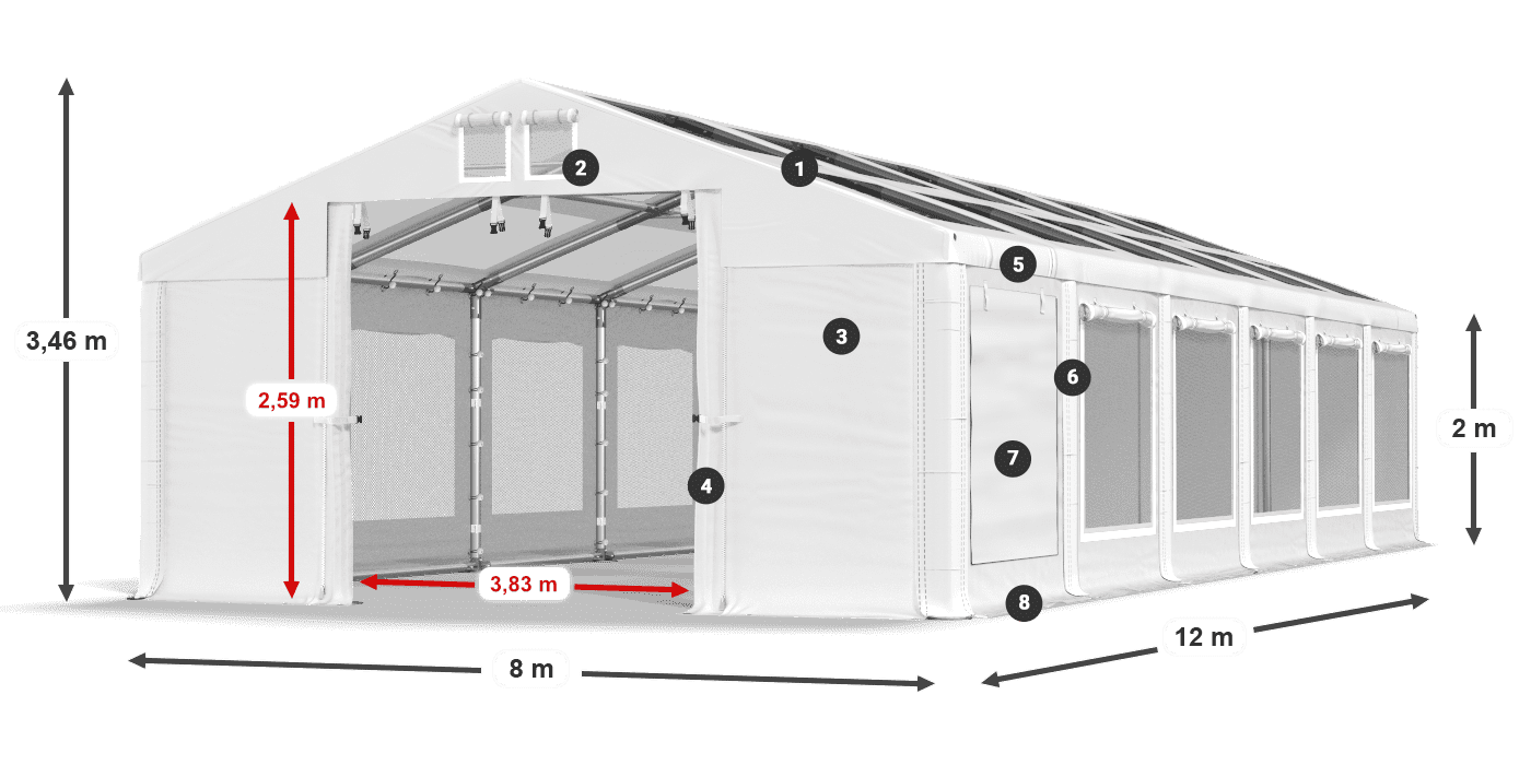 Dach: MS T 580 PVC Ściany: SDM  500 PVC 2m legenda