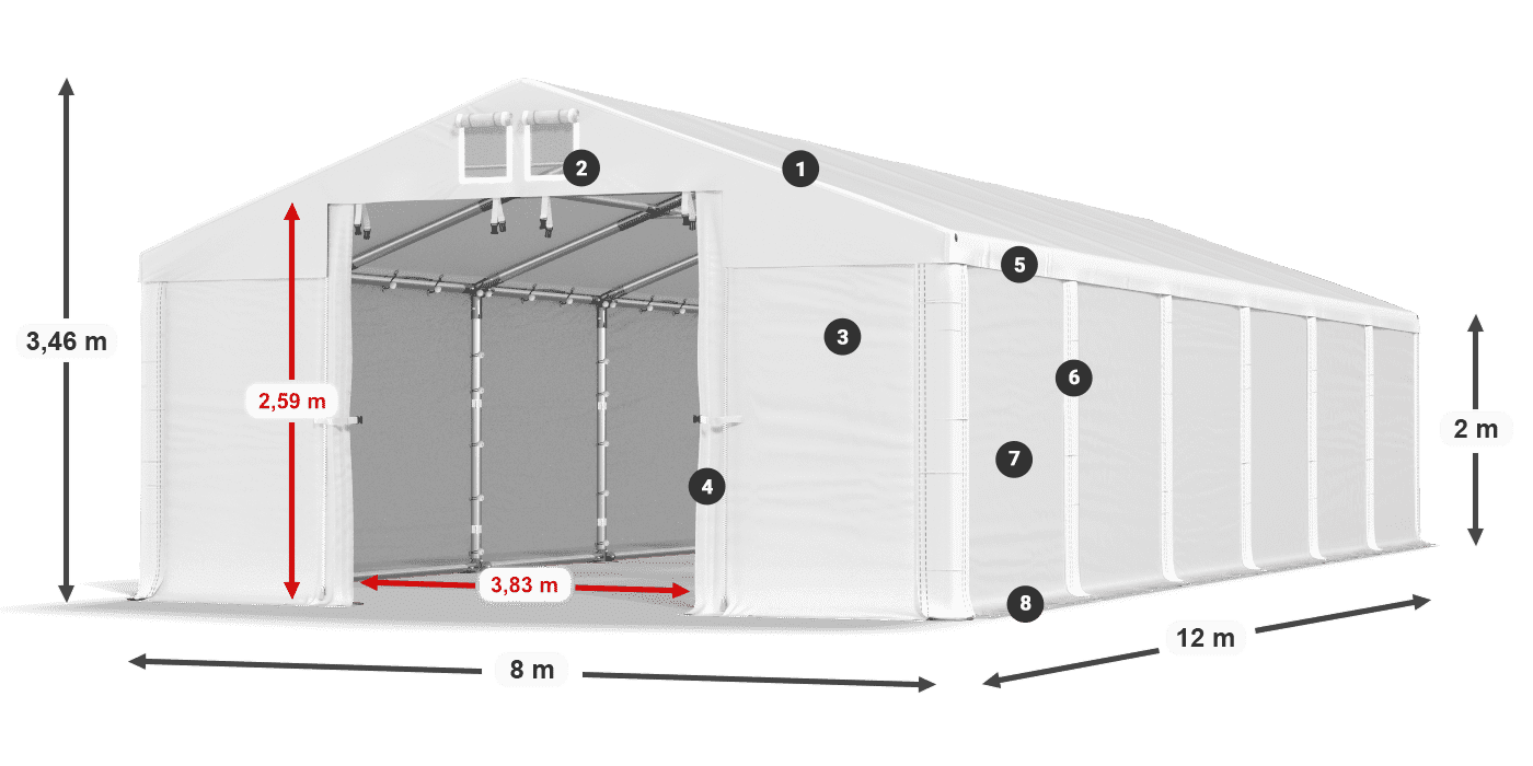 Dach: SD 560 PVC Ściany: FR 620 PVC legenda 2m