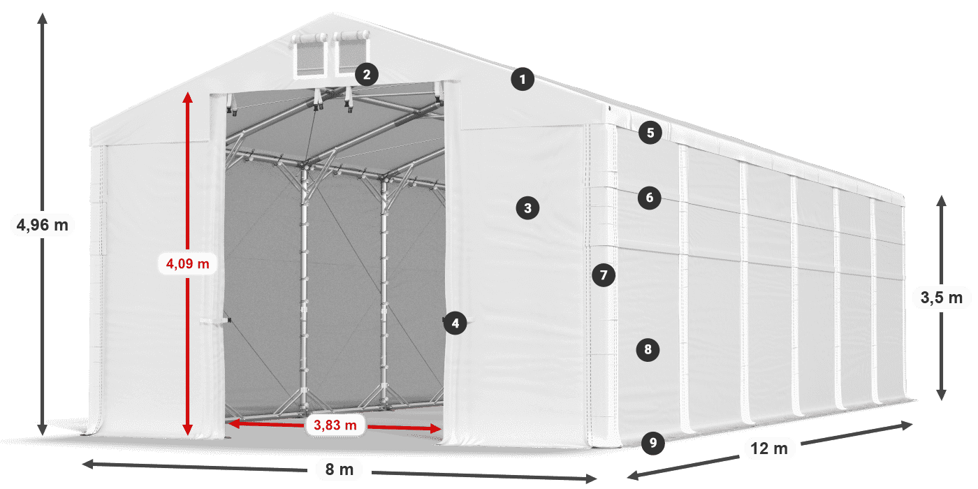 Dach: MS 580 PVC Ściany: FR 620 PVC 2.5m legenda