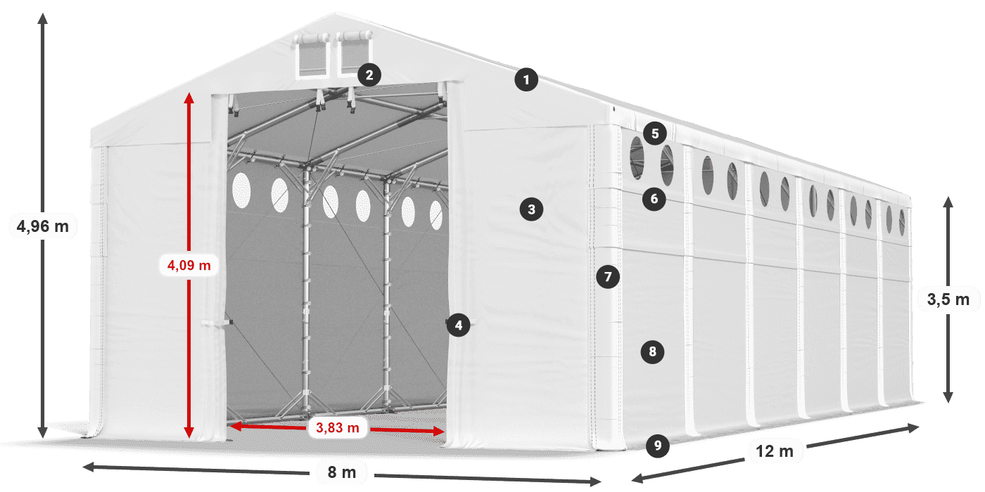 Dach: MS 580 PVC Ściany: FR O 620 PVC 3.5m legenda