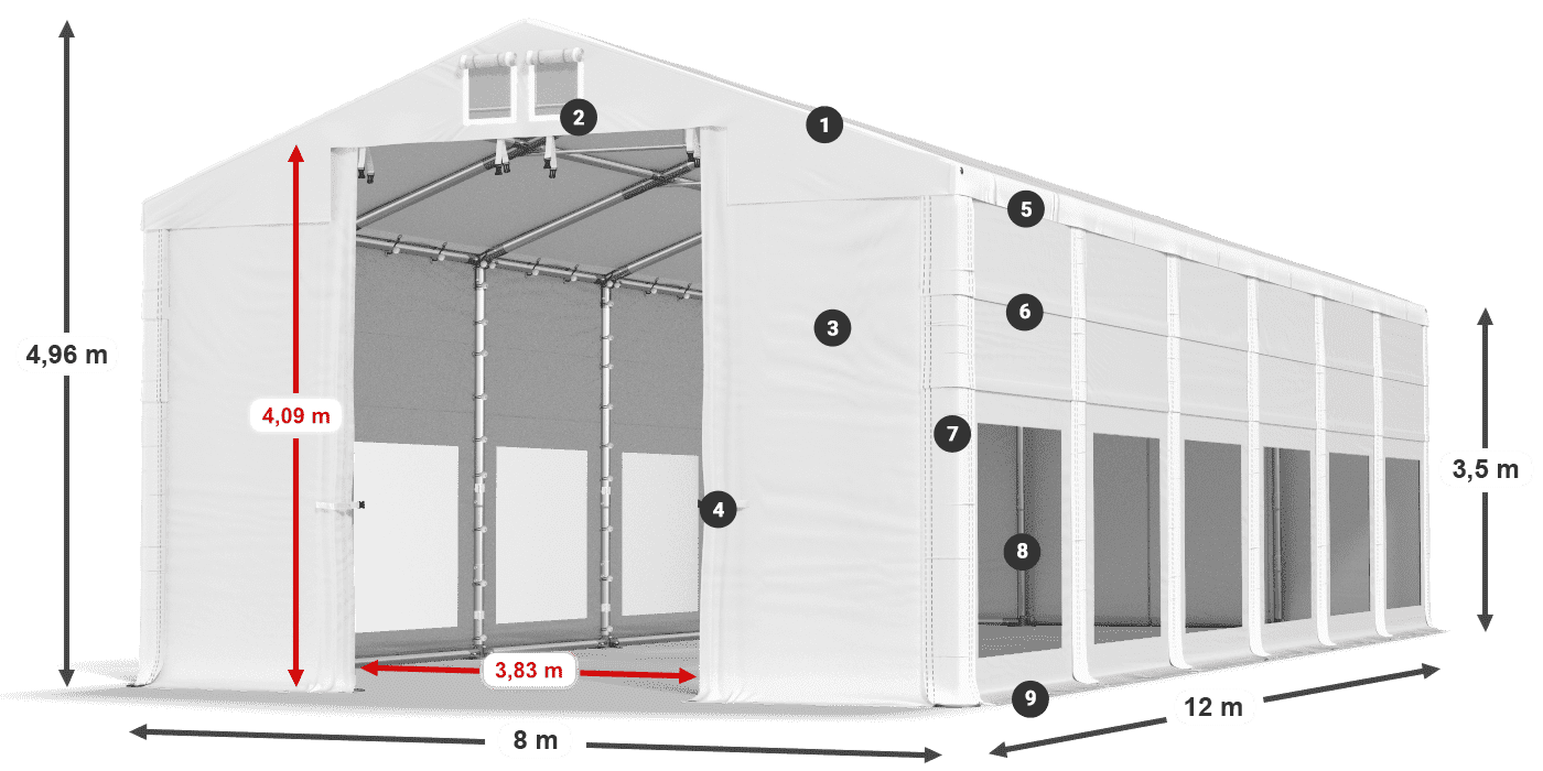 Dach: MS 580 PVC Ściany: MS 580 PVC 3.5m legenda