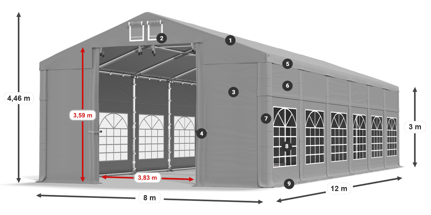 Dach: FR 620 PVC Ściany: SD 500 PVC 3m legenda