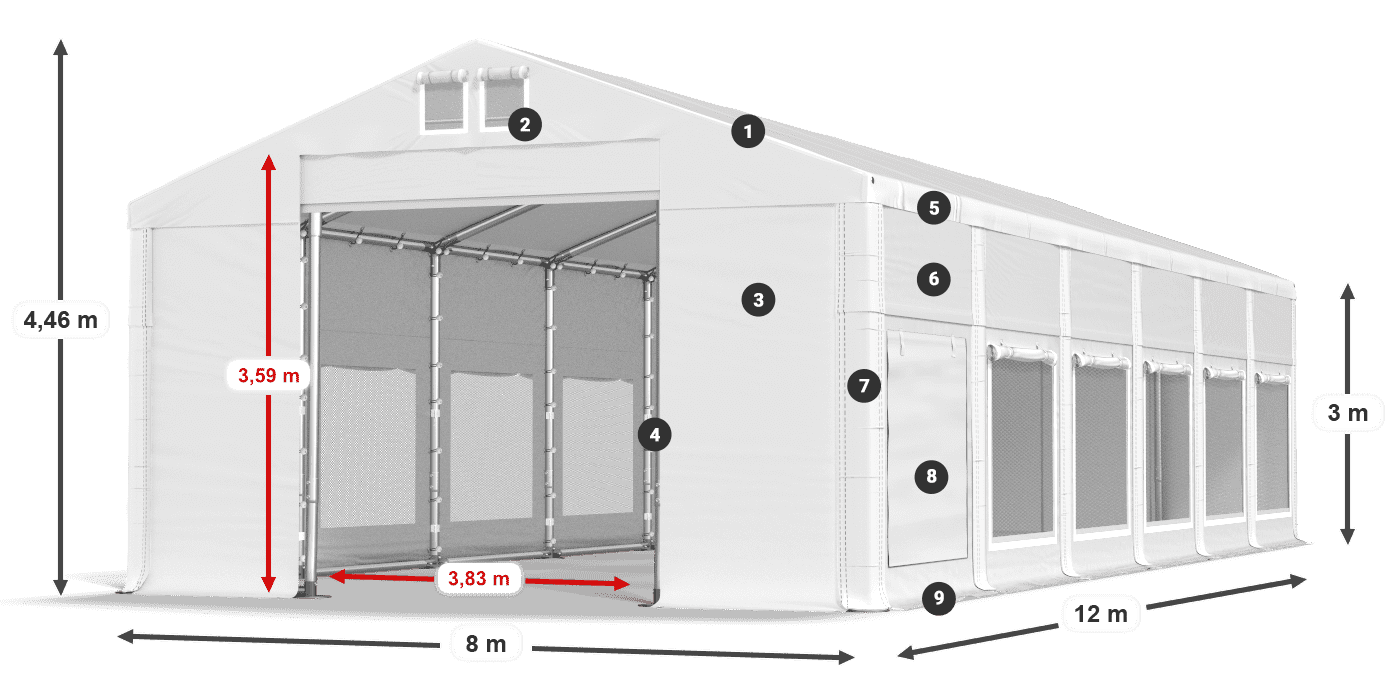 Dach: FR 620 PVC Ściany: SD 500 PVC 3m legenda