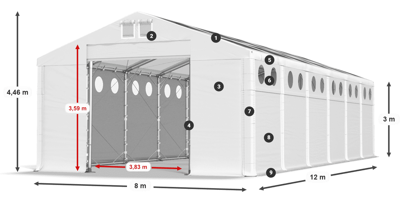Dach: MS T 580 PVC Ściany: FR O 620 PVC 3m legenda