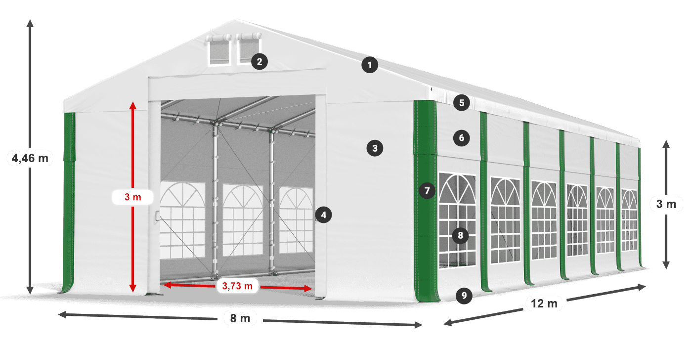 Dach: MS 580 PVC Ściany: FR 620 PVC 3m legenda