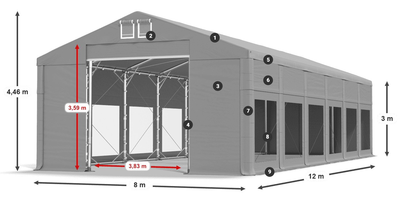 Dach: MS 580 PVC Ściany: MS 580 PVC 3m legenda
