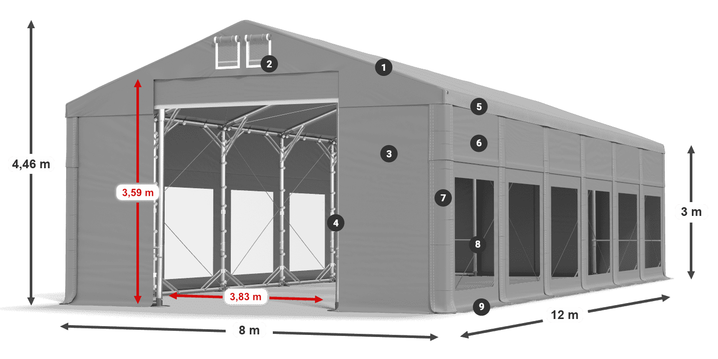 Dach: MS 580 PVC Ściany: MS 580 PVC 3m legenda