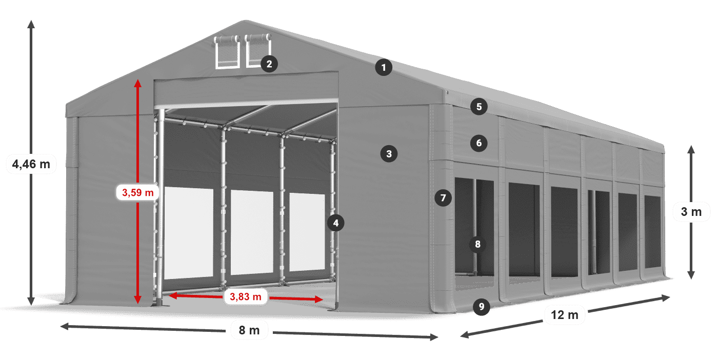 Dach: MS 580 PVC Ściany: MS 580 PVC 3m legenda