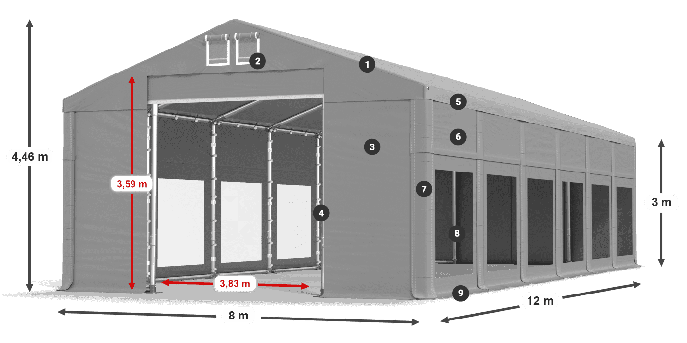Dach: MS 580 PVC Ściany: MS 580 PVC 3m legenda