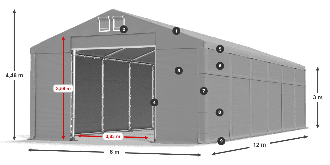 Dach: MS 580 PVC Ściany: SD 500 PVC 3m legenda