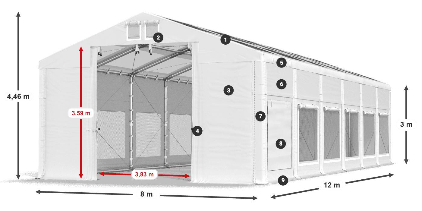Dach: MS T 580 PVC Ściany: SD M 500 PVC 3m legenda