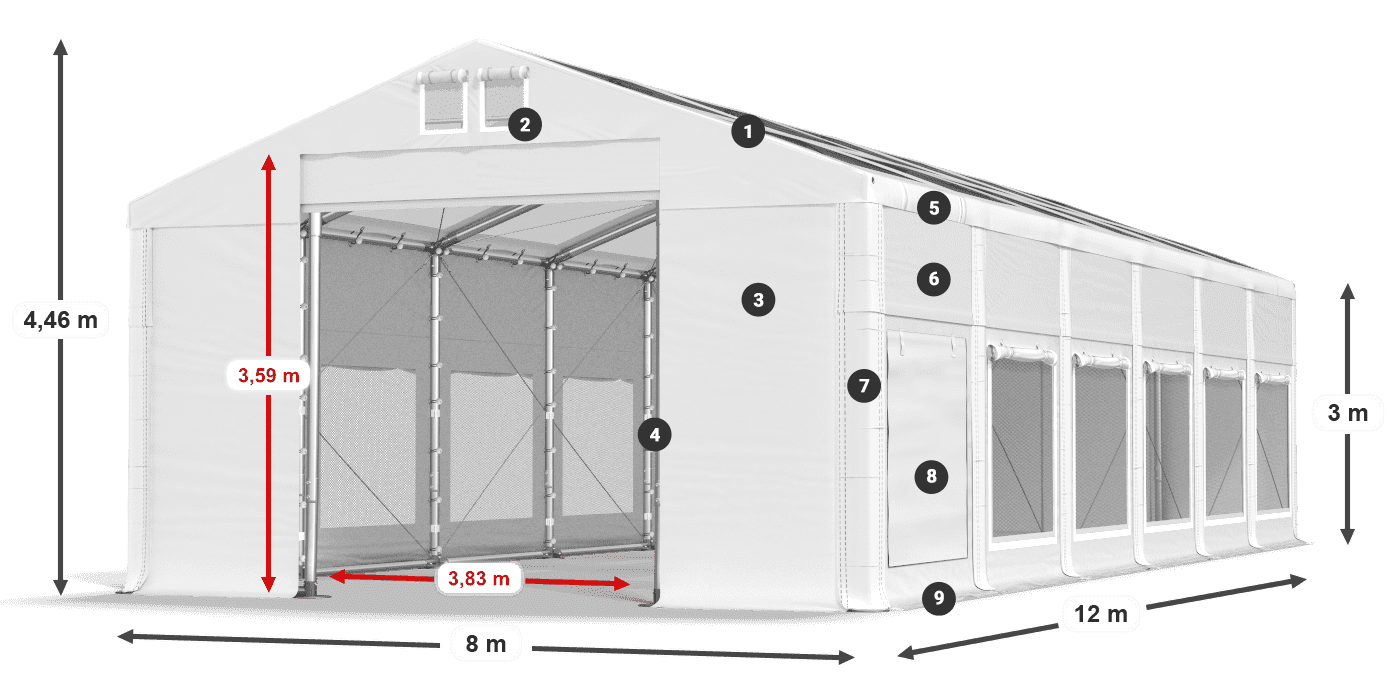 Dach: MS T 580 PVC Ściany: SD M 500 PVC 3m legenda