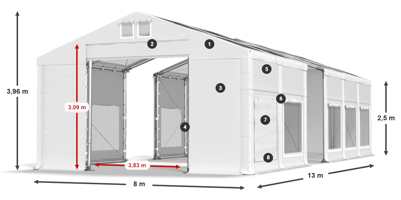 Dach: MS T 580 PVC Ściany: SD M 500 PVC 2,5m legenda