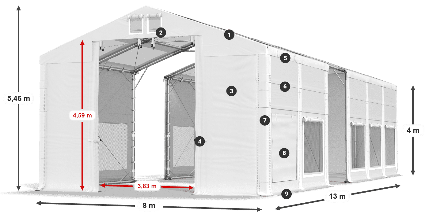 Dach: MS T 580 PVC Ściany: SD M 500 PVC 4m legenda