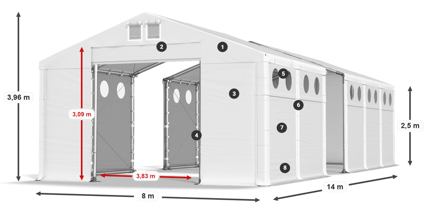 Dach: MS 580 PVC Ściany: FR O 620 PVC 2.5m legenda