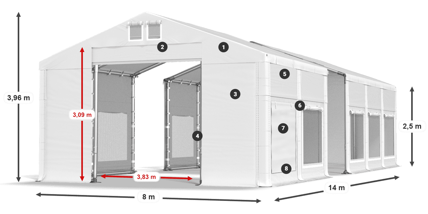 Dach: MS 580 PVC Ściany: SD M 500 PVC 2.5m legenda
