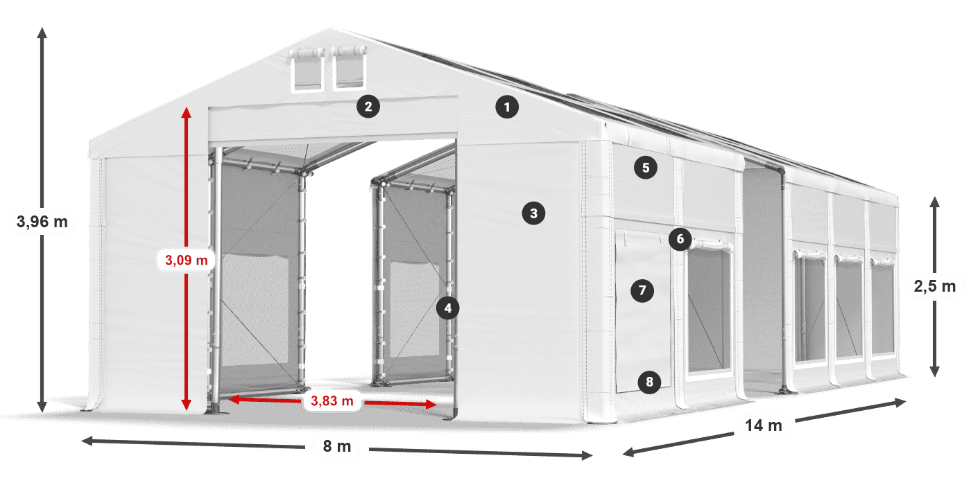 Dach: MS T 580 PVC Ściany: SD M 500 PVC 2,5m legenda