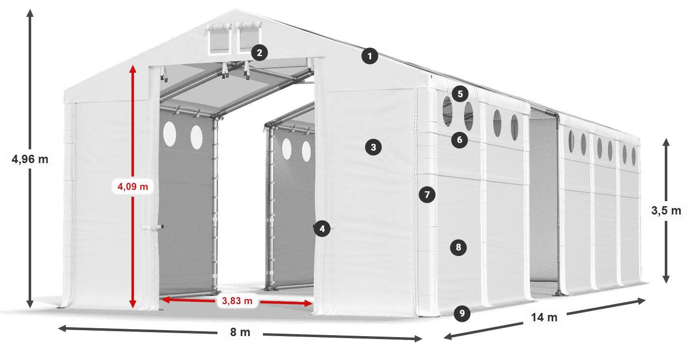 Dach: MS T 580 PVC Ściany: MS O 580 PVC 3.5m legenda