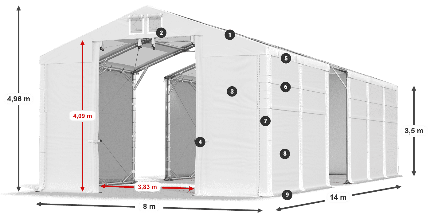 Dach: MS T 580 PVC Ściany: SD 500 PVC 3,5m legenda