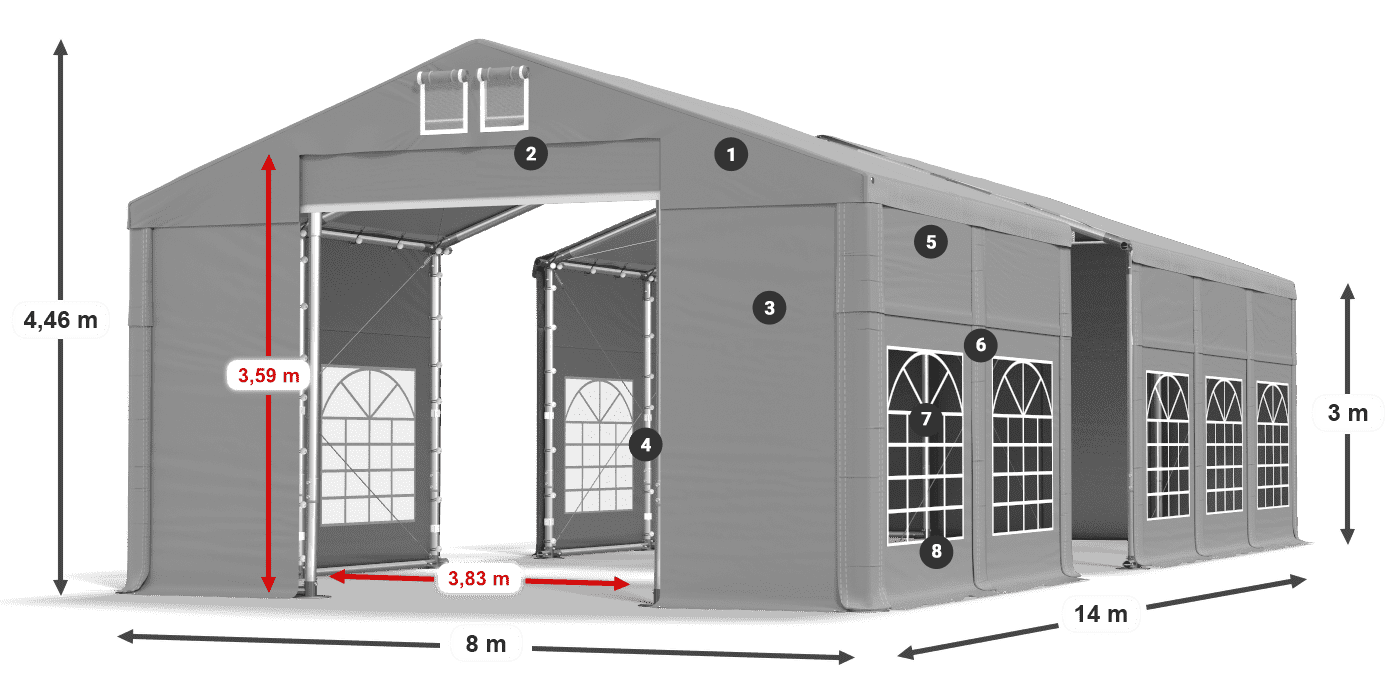 Dach: FR 620 PVC Ściany: SD 500 PVC 3m legenda