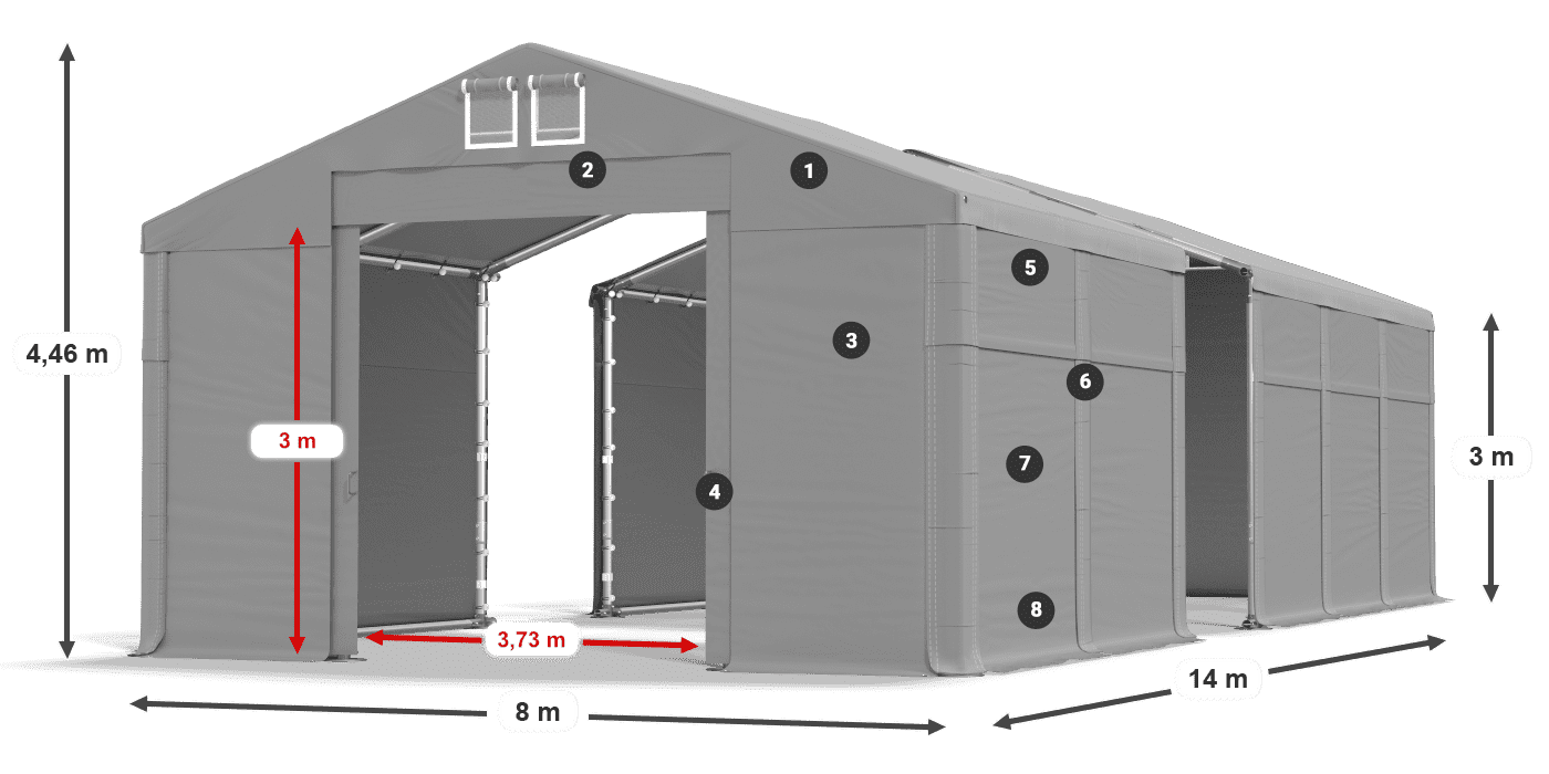 Dach: MS 580 PVC Ściany: FR 620 PVC  3m legenda