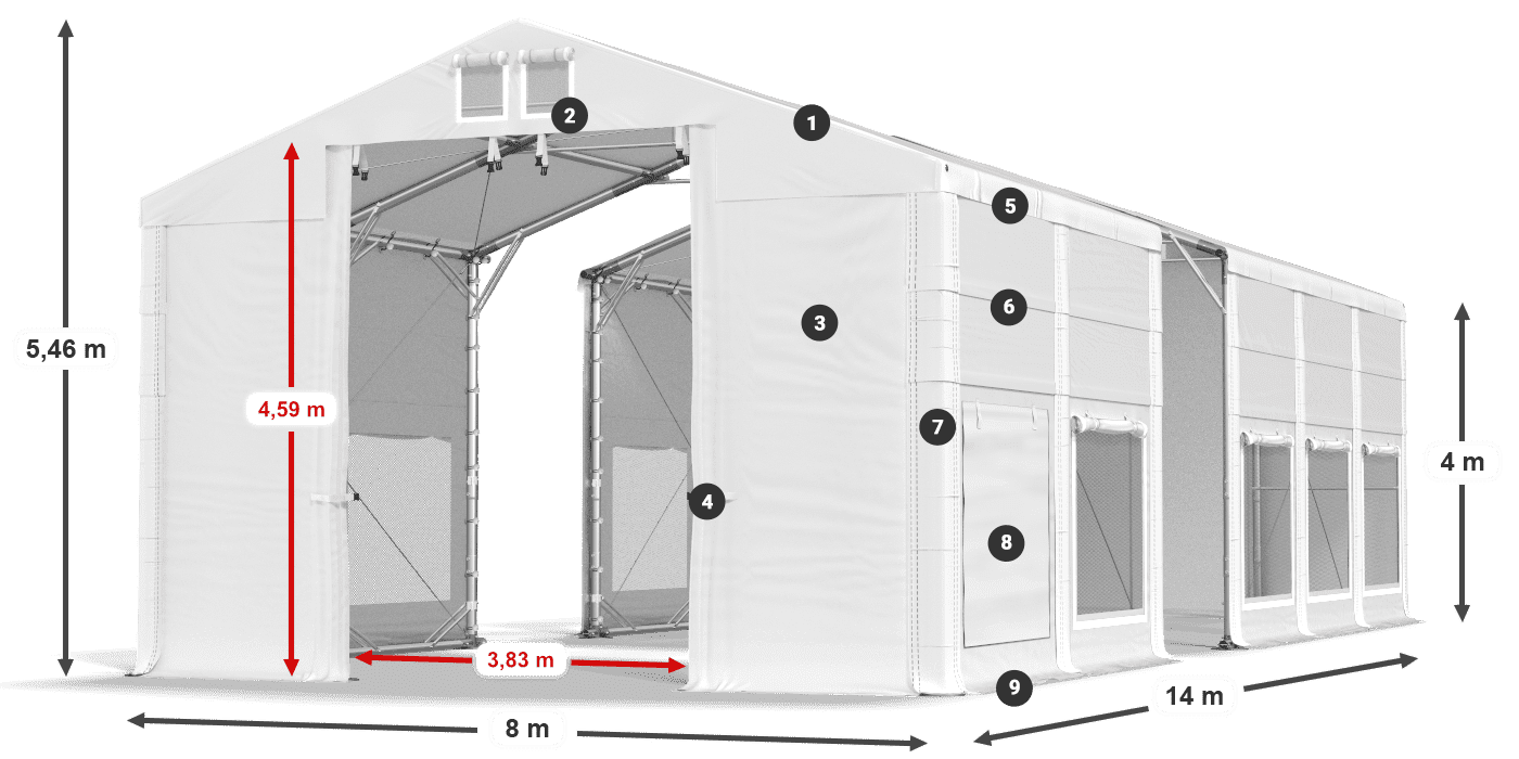 Dach: FR 620 PVC Ściany: SD 500 PVC 4m legenda