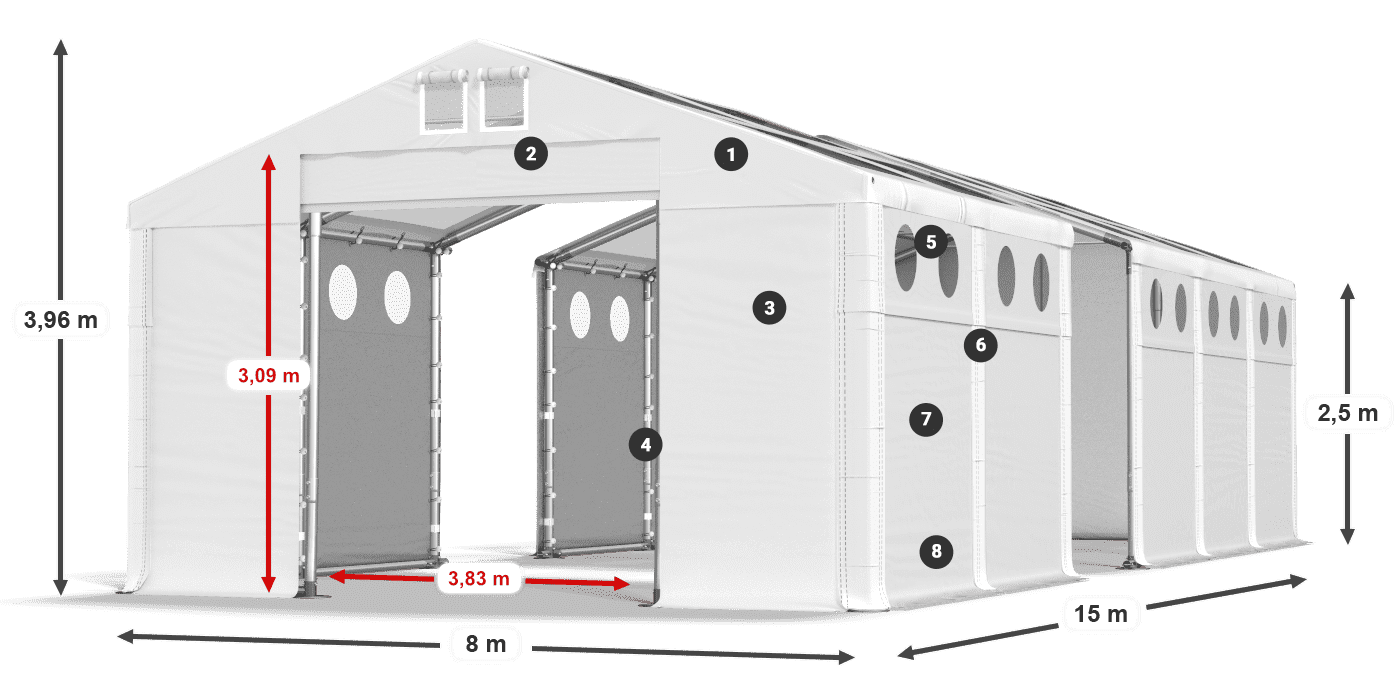Dach: MS T 580 PVC Ściany: FR O 620 PVC 2.5m legenda