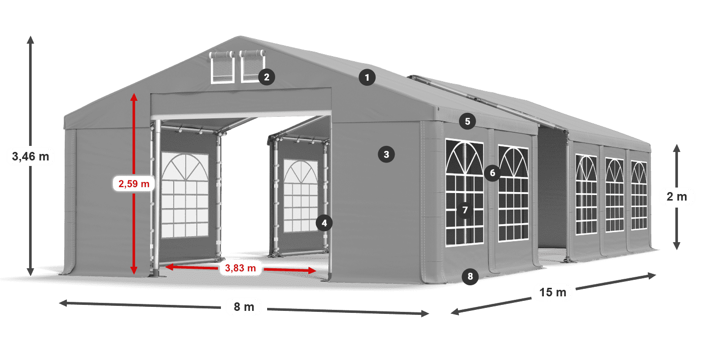 Dach: FR 620 PVC Ściany: SD 500 PVC 2m legenda