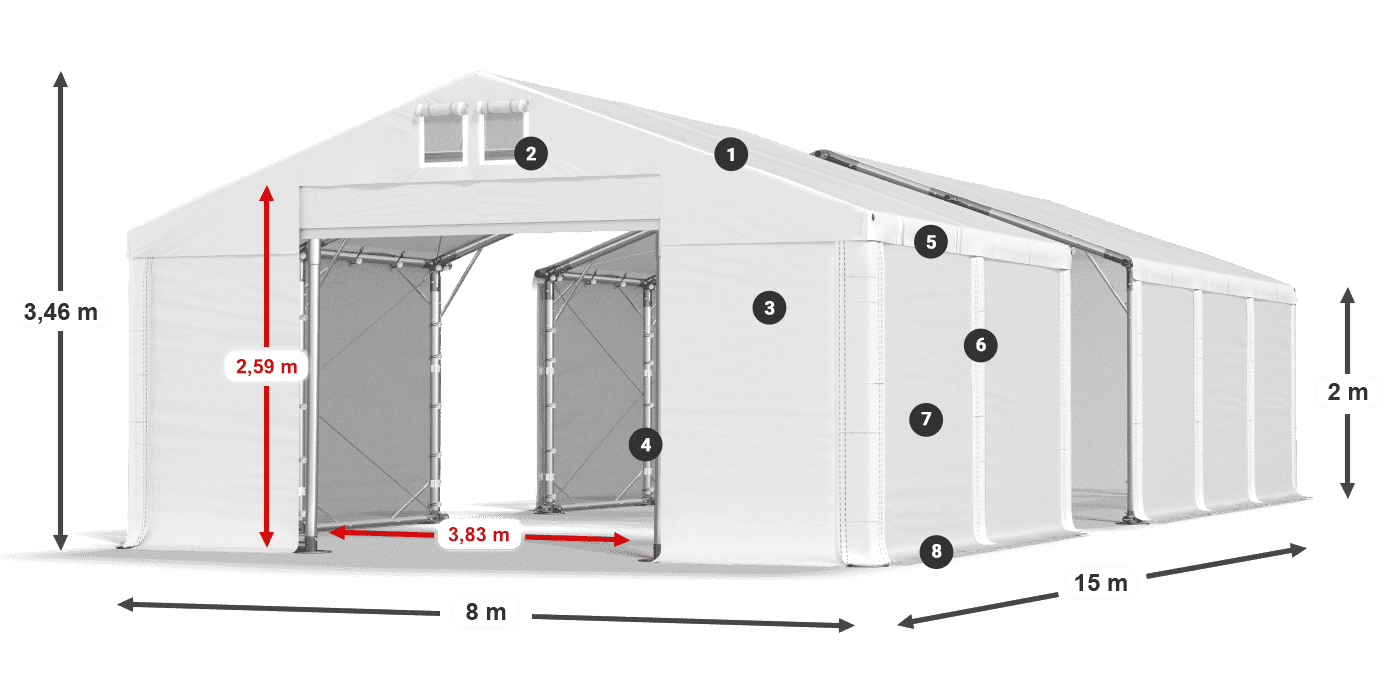 Dach: MS 580 PVC Ściany: FR M 620 PVC 2m legenda