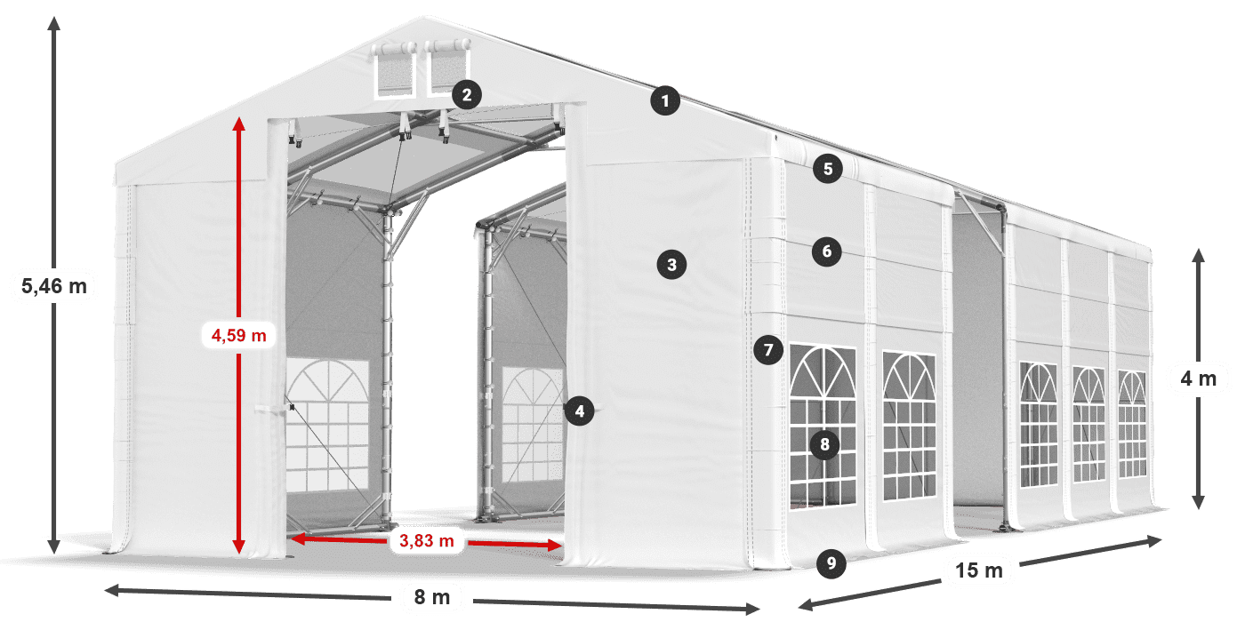 Dach: MS T 580 PVC Ściany: SD 500 I PVC 4m legenda