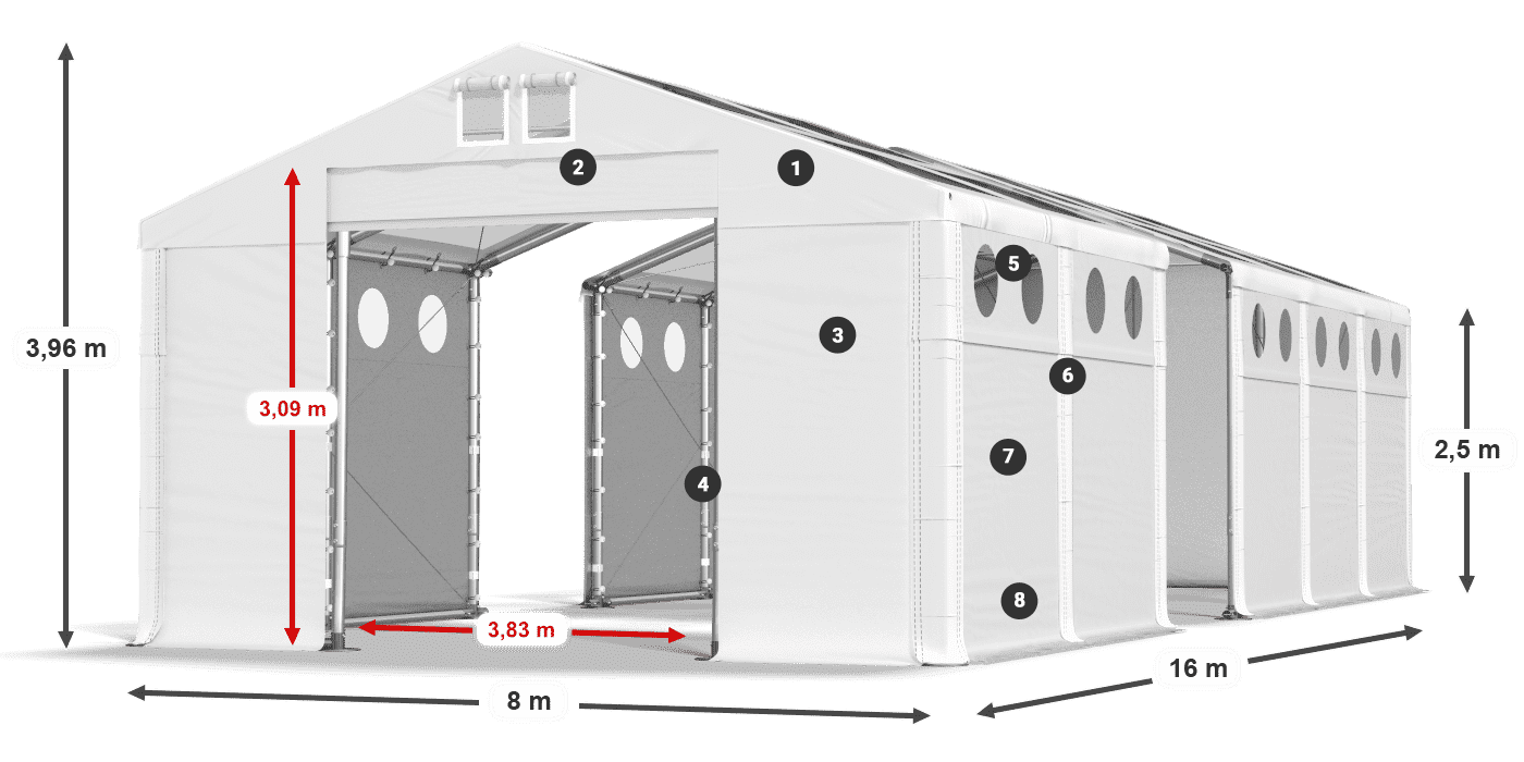 Dach: MS T 580 PVC Ściany: MS O 580 PVC 2.5m legenda