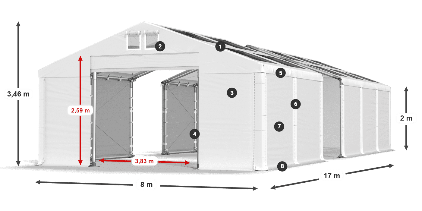 Dach: MS T 580 PVC Ściany: FR 620 PVC 2m legenda