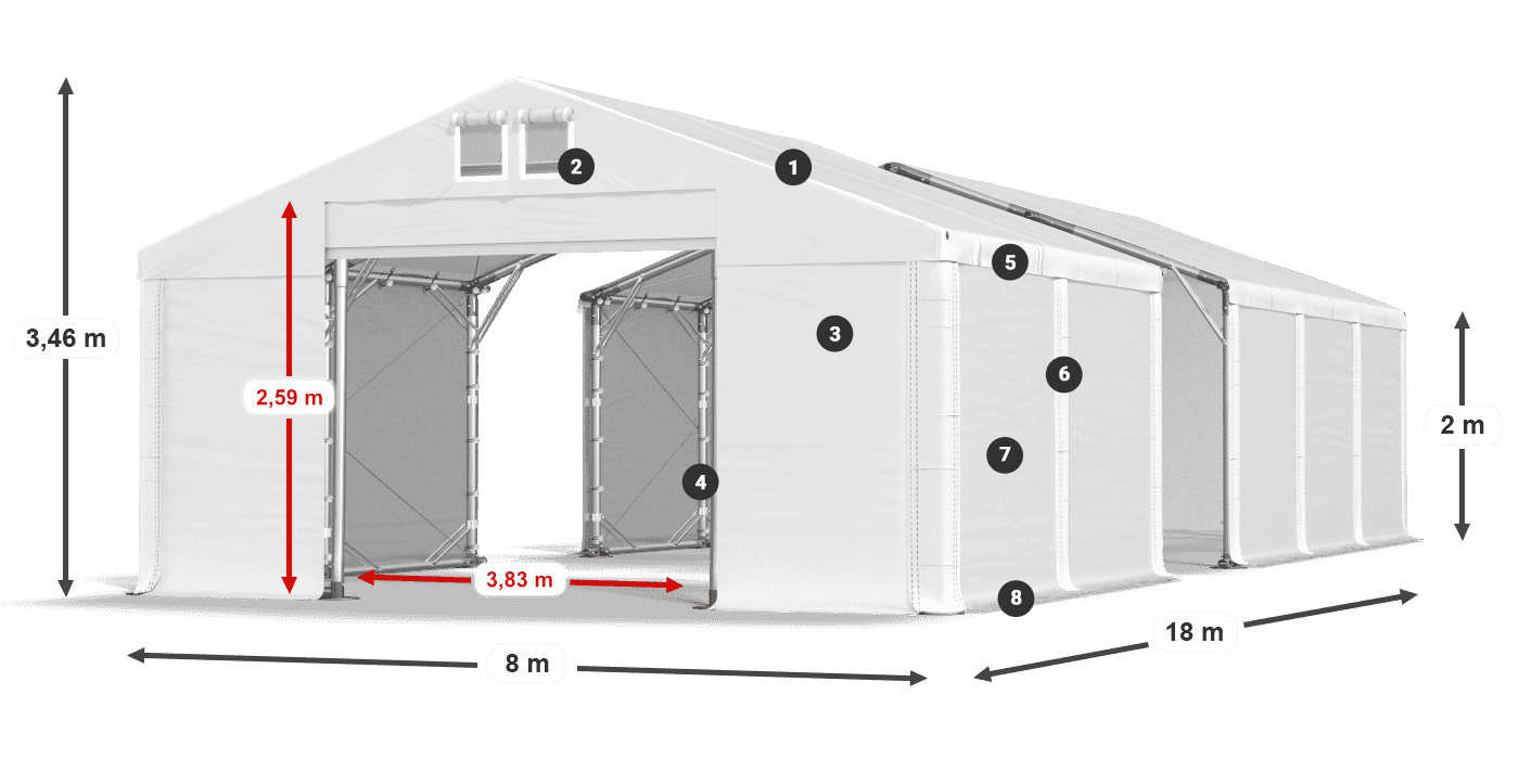 Dach: FR 620 PVC Ściany: SD 500 PVC 2m legenda