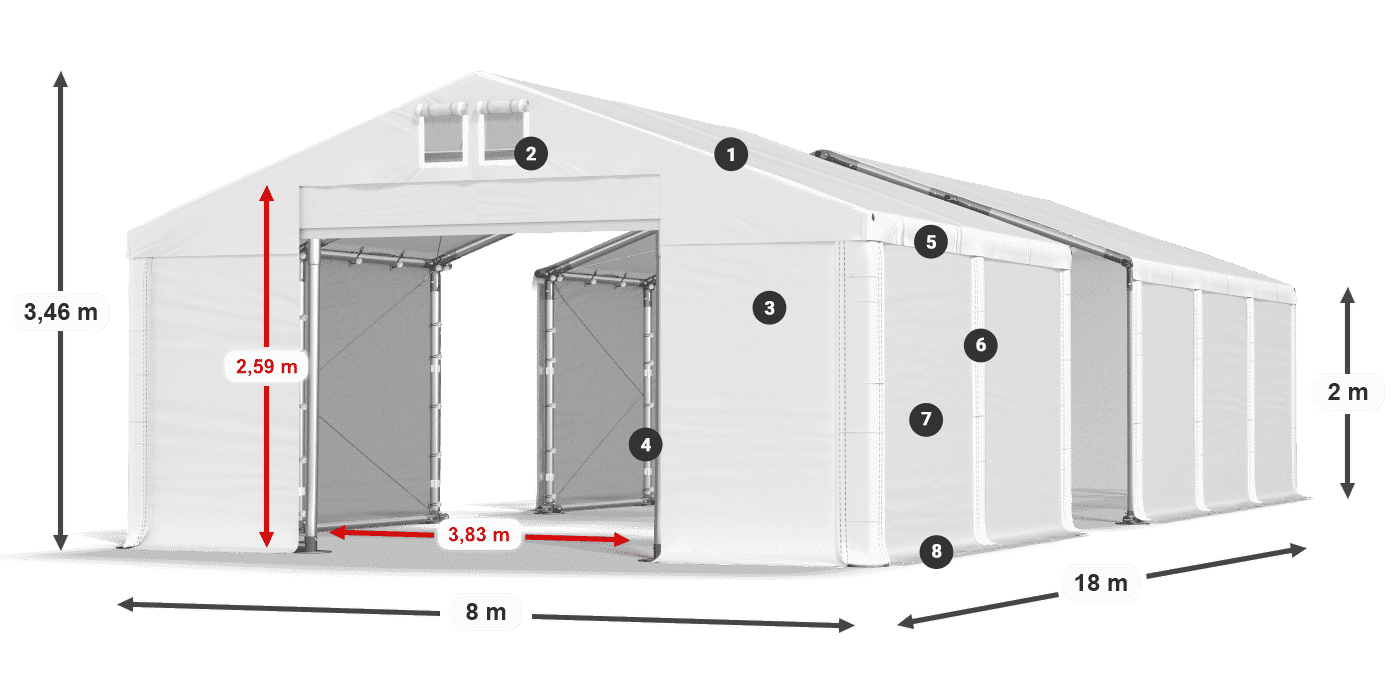 Dach: FR 620 PVC Ściany: SD 500 PVC 2m legenda