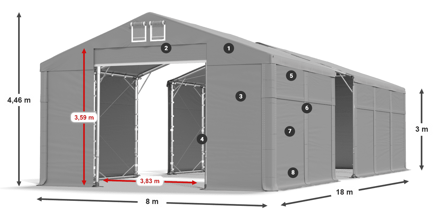 Dach: FR 620 PVC Ściany: MS 580 PVC 3m legenda