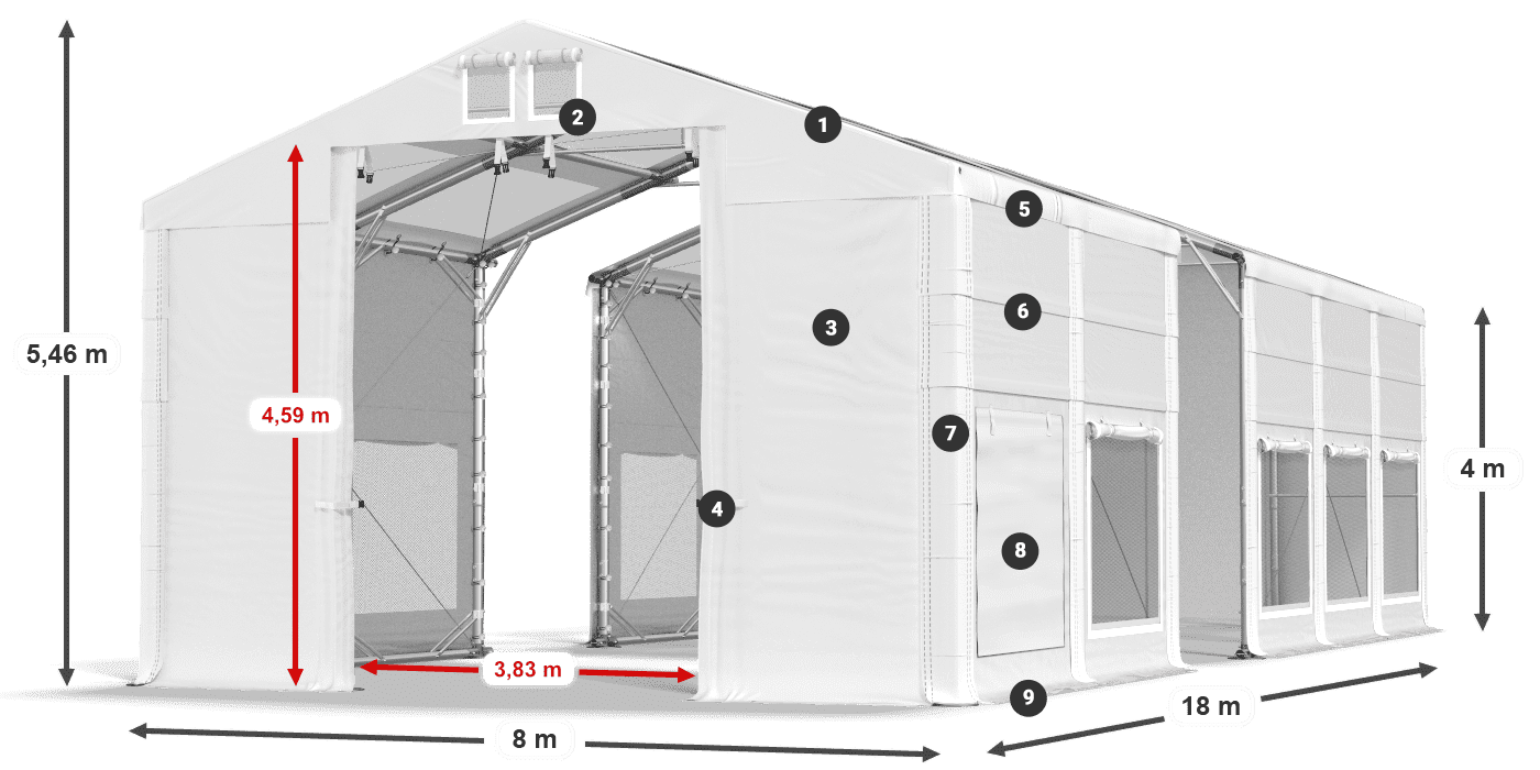Dach: MS T 580 PVC Ściany: SD M 500 PVC 4m legenda